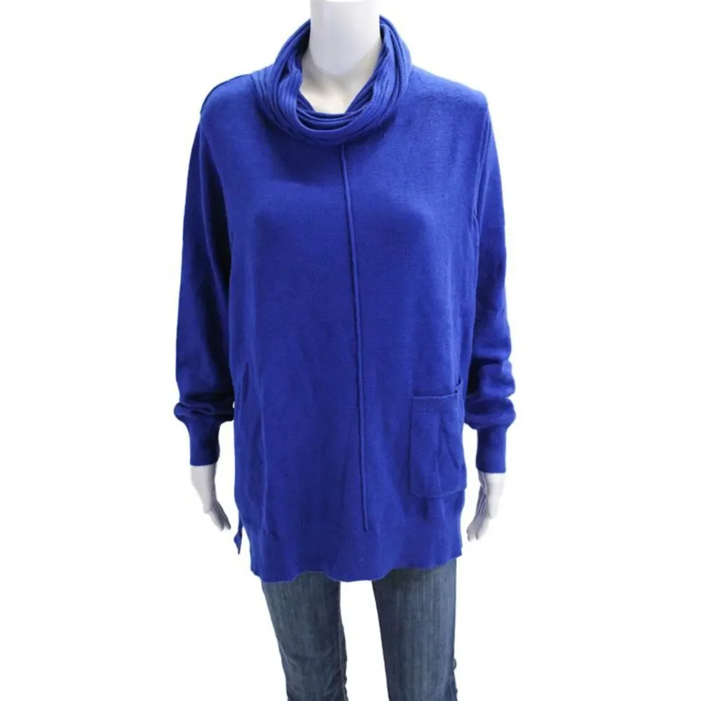 Renuar Womens Turtleneck Long Sleeve Medium Knit Sweater Solid Blue Size L